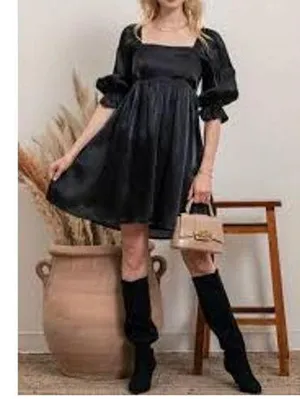 BLU PEPPER Satin Babydoll Mini Dress Black Size Small S GOTH FOREST FAIRY GRUNGE thumbnail 2
