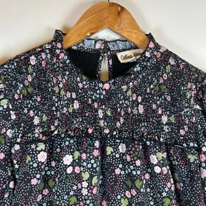 Celina Moon Floral Smocked Mock Neck Puff Sleeve Babydoll Mini Dress Medium thumbnail 7