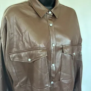 Acoa Faux Leather Shacket Sz S Brown Pearl Snap Western‎ 90's Baggy Oversized thumbnail 2