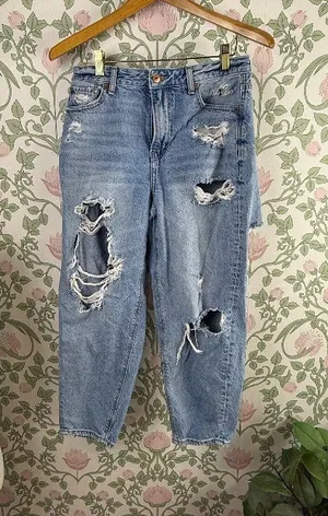 American Eagle Relaxed Mom Distressed High Rise Denim Jeans - Size - 4 X-Short thumbnail 1