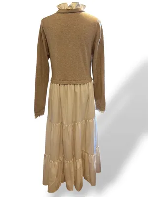 BALTIC BORN Sophie Sweater Dress Natural Tan Cream Tiered Maxi Ruffle Collar XL thumbnail 3