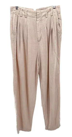 Free People Nothing To Say Pleated Linen Blend Trouser Pants Beige Blush 8 thumbnail 1