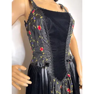 Late 80s Jeannie Nitro Gothic black velvet silk floral embroidered corset gown s thumbnail 8