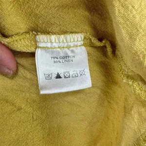 ShopTheMint Women M Yellow Boho Smocked Short Sleeve‎ Linen Blouse Fall Layering thumbnail 6