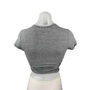 Lululemon All It Takes Gray Striped Ruched Short Sleeve Crop Tee T-shirt Top S thumbnail 2