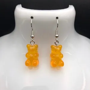 Handmade Orange Teddy Bear / Gummy Bear Earrings thumbnail 1