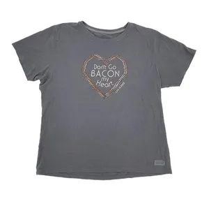 Life Is Good Don't Go Bacon My Heart Grey Cotton T-shirt Tee Women's Size Large thumbnail 1