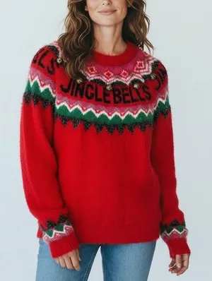 New York Laundry Holiday Classics Jingle Bells Sweater Small Red Christmas thumbnail 1