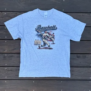 Grey Baseball Hall of Fame Cotton T-Shirt Graphic Tee thumbnail 1