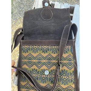 Handmade Malqui Equador Woven‎ Wool Brown Suede Leather Crossbody Shoulder Bag thumbnail 6