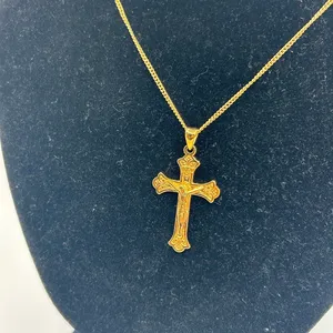 Vintage Real Gold Jesus Crucifix Cross Pendant Chain Plated Stainless Steel thumbnail 2