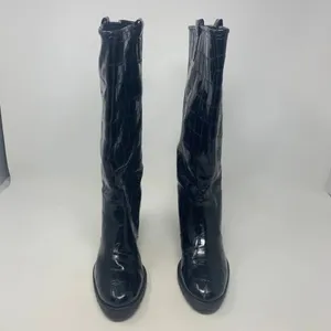 Stuart Weitzman Black Croc Leather Heeled Boots‎ Size US 6 thumbnail 2