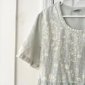 Cotton USA Light Blue Wash Graphic Print Loose Button Dress Vintage Lagenlook L thumbnail 11