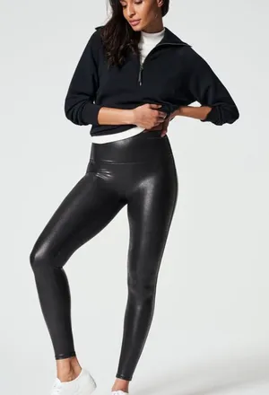 Spanx SPANXshape™ Faux Leather Leggings Women’s Size L Black Compression 2437 thumbnail 1