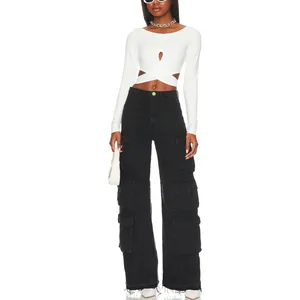 Lovers + Friends White Wrap Crop Top XS Waist Tie Long Sleeve Cut Out $105 NEW thumbnail 7