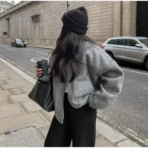Zara Oversized Wool Blend Bomber Jacket Size Small Dark Gray 8372/313 Chic thumbnail 12