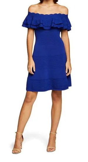 Eliza J Small Royal Blue Off Shoulder Ruffle Fit & Flare Cocktail Dress New thumbnail 1