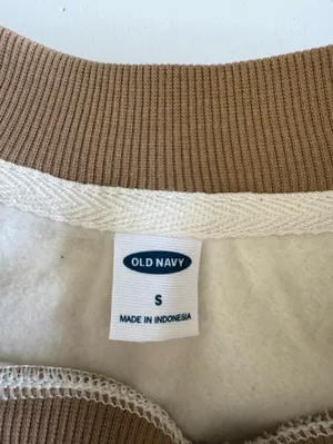 Old Navy Tan Ivory Cream Wide Striped Cropped Crewneck Sweatshirt Size Small thumbnail 5