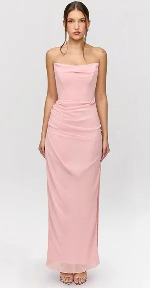 House of CB Adrienne Pink Quartz Georgette Strapless Gown Maxi thumbnail 7