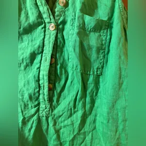 Anthropologie Pilcro Green Sleeveless Ruffle Hem Linen Mini Dress thumbnail 6