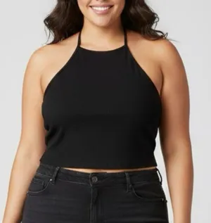 NEW BP halter Crop Top black off Back 1X Boho summer thumbnail 1