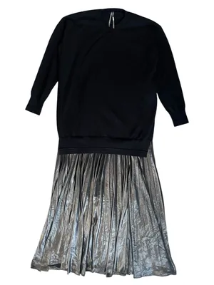 Anthropologie Women’s Twofer Black Knit Oversized Sweater Pleated Midi Dress S thumbnail 2