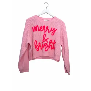 Queen of Sparkles Merry & Bright Pink Cropped Sweater Size XS thumbnail 3