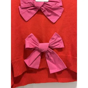 Lalavon Red Sweater w/ Pink Bows Festive Holiday Coquette Preppy Modest Sz Large thumbnail 3