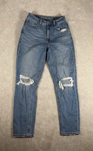 American Eagle‎ Outfitters Mom Jeans Light Wash Distressed Ripped Size 2 thumbnail 1