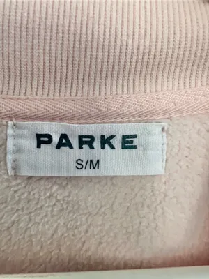 Parke Heart Varsity Mockneck Sweatshirt In Peony And Denim Size S/M thumbnail 3