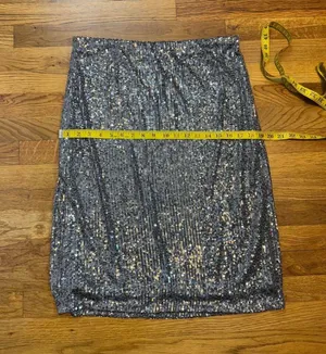 Adrianna Papell Women’s Medium Gray Silver Sequin Lined Knee Length Skirt Party thumbnail 3