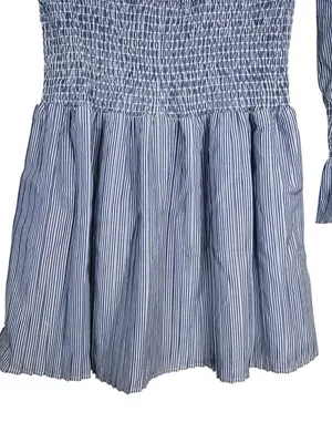 English Factory Women's M Striped Long Sleeve Smocked Waist Lined Mini Dress thumbnail 6