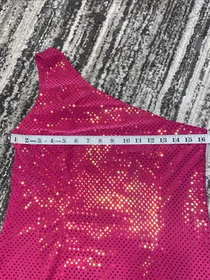 Y2K one shoulder, pink hologram sequin dress thumbnail 2