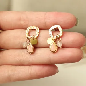 Gold Pink Quartz Dangle Earrings thumbnail 4