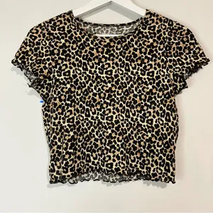 American Eagle Women’s Cheetah Print Crop Top Brown Size Small EUC thumbnail 1