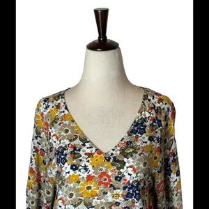 QMack Yellow Floral Print‎ V Neck Elastic Waist Blouson Mini Dress Size XS thumbnail 4