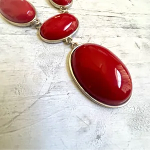 Red silver tone pendant necklace thumbnail 7