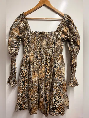 Lilly Pulitzer Beyonca Animal Print Babydoll Mini Dress Rattan Walk On The Wild thumbnail 7