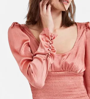 Free People Santiago Satin Cropped Blouse – Romantic Puff Sleeve Y2K (S) thumbnail 1