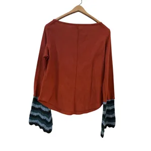 Pilcro Rust Orange Waffle Knit Crochet Bell Sleeve Top Womens Medium‎ M P-13 thumbnail 4