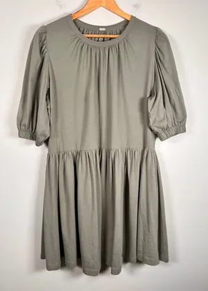Summersalt Babydoll Dress Womens Medium Green Pima Cotton‎ Puff Sleeve coastal thumbnail 1