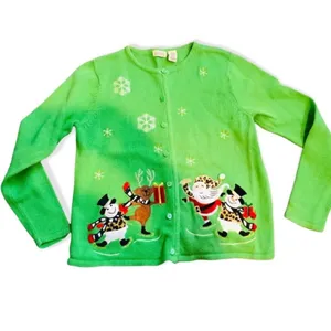 Classic Elements Vintage 90s Christmas Cardigan Green Embellished Holiday Sweater Grandma Core M thumbnail 2