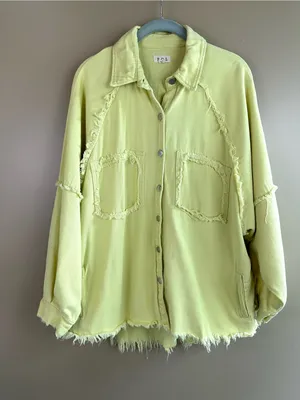 POL Chartreuse Green Raw Hem Cotton Shacket Jacket Oversized Frayed Small Casual thumbnail 1