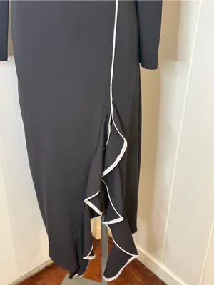 Zara Black Long Sleeve Ruffle-Trim Maxi Dress with White Piping Sz S thumbnail 2