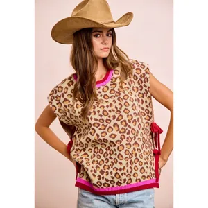 BiBi Leopard Pattern Side Tied Sweater Vest Top thumbnail 11