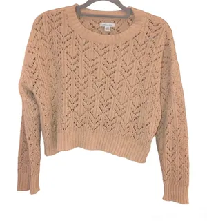 American Eagle chenille Pointelle cropped‎ sweater tan size small thumbnail 1
