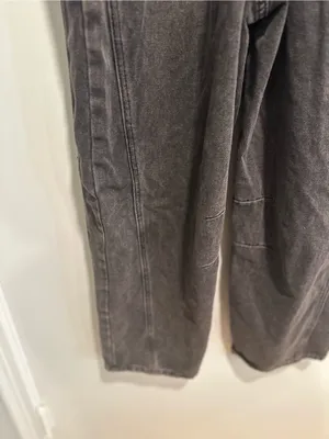 Black denim overalls jumpsuit Sz:L acid washed relaxed fit wide leg Baggy. thumbnail 15