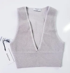 Aritzia Babaton Sculpt Knit Deep V-Neck Cropped Top thumbnail 1