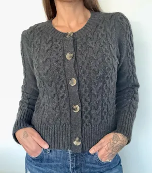 MAEVE By Anthropologie Charcoal Cable Knit Cardigan • Sz S thumbnail 1