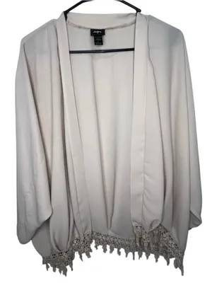 Daytrip Cream Boho Crochet Fringe Long Sleeve Open Front Kimono Cardigan thumbnail 1